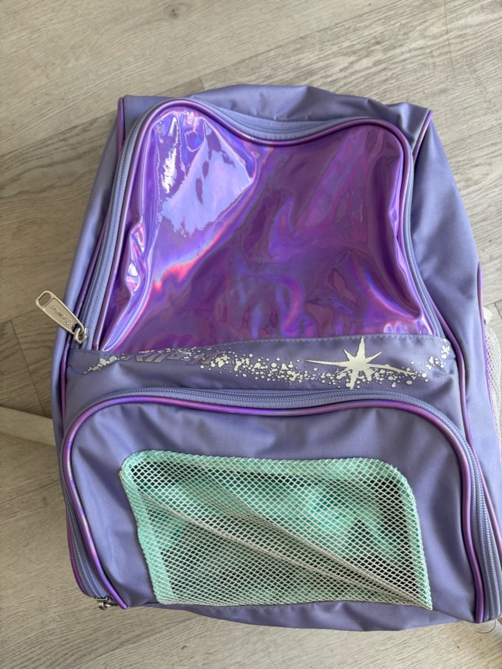 Lilac Holographic Accent Backpack with Mint Mesh Pocket - Women Bags
